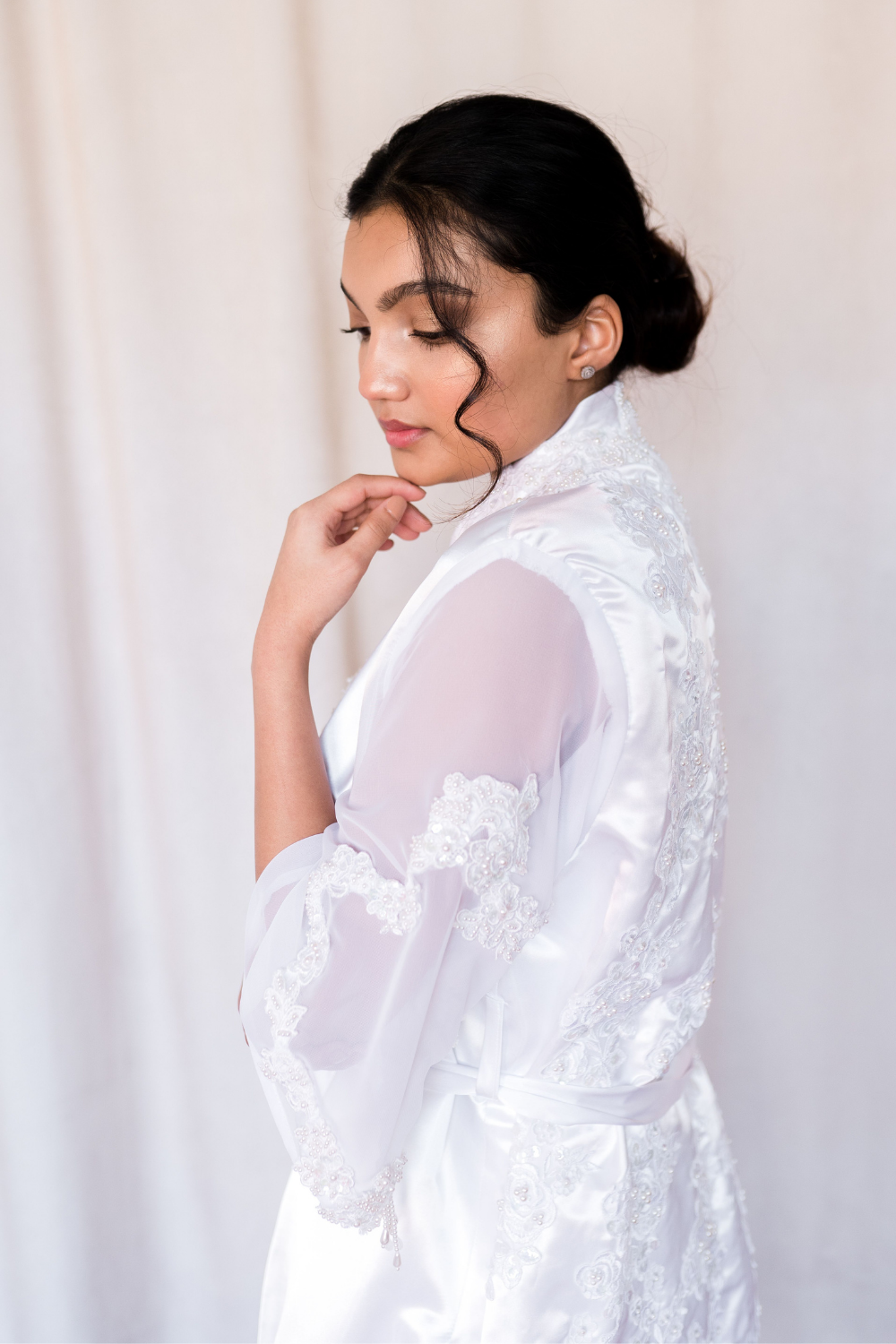 Custom Bride Robe & Slip Set for Wedding, Long Lace Bridal Robe